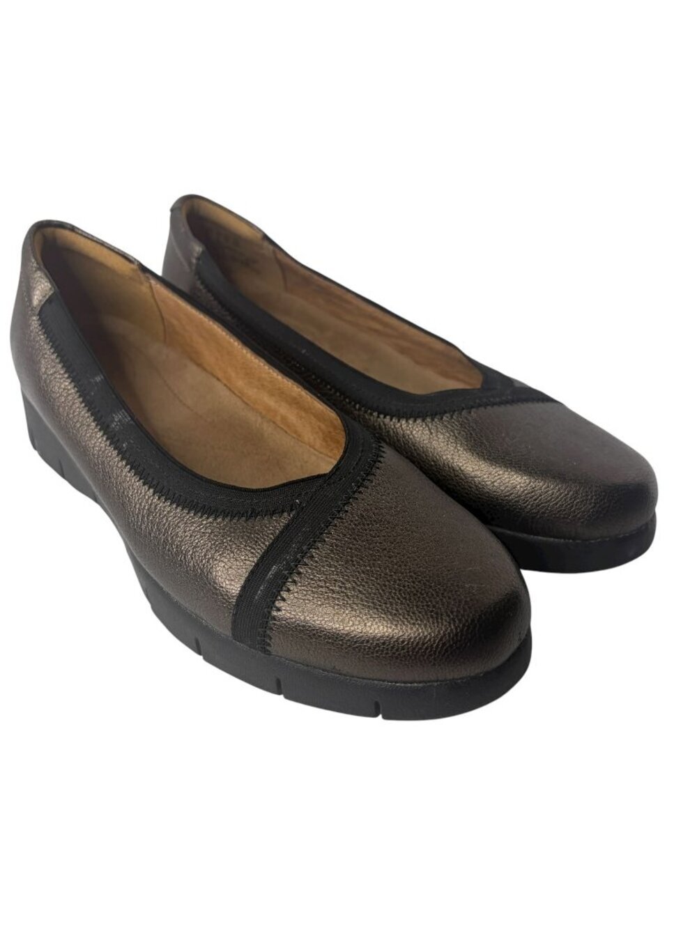 Clarks Metallic Bronze Pewter Slip On Wedge Comfort Shoes Loafers Women’s Size 9